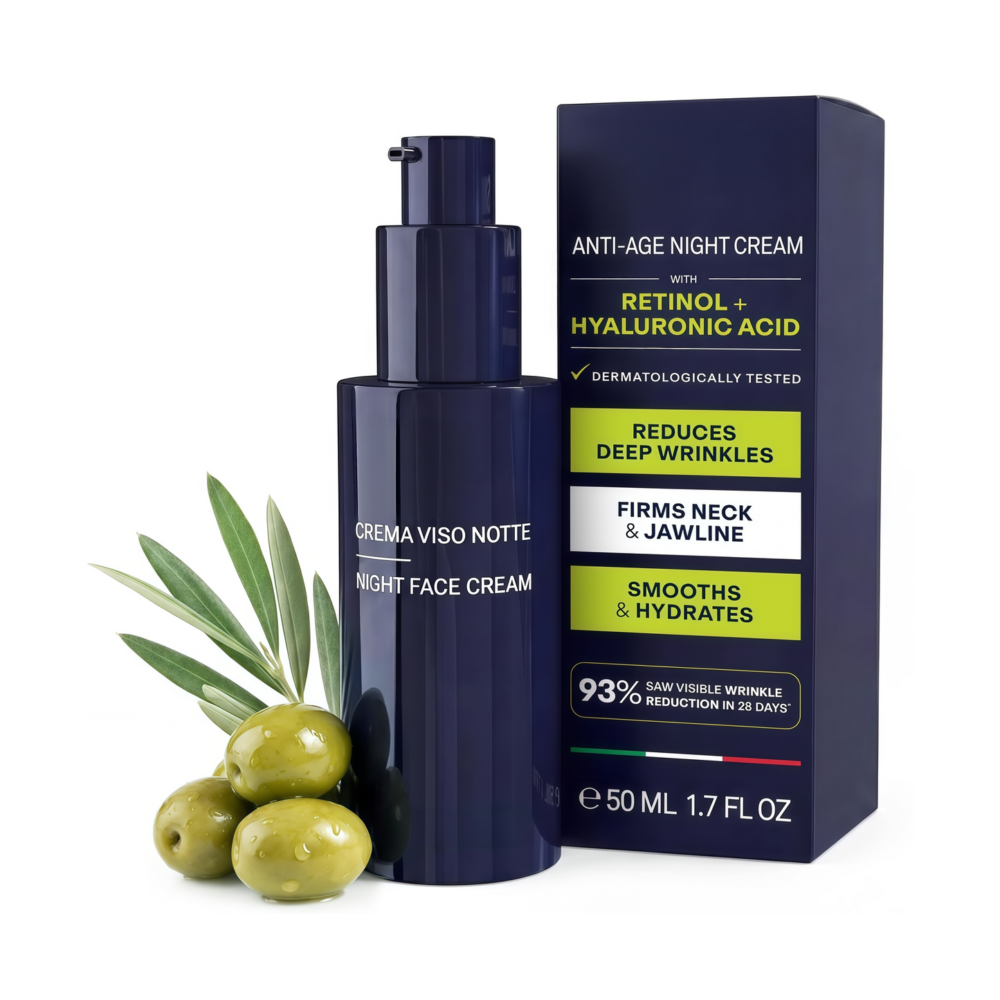 Night Face Cream for Men - Anti-Aging Moisturizer with Retinol & Hyaluronic Acid, Hydrates Skin, Helps Reduce Wrinkles, Improves Firmness and Elasticity, 1.7 fI oz
